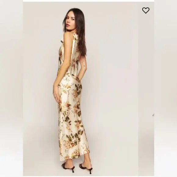 Reformation Aden 100% Silk Dress in “Bella” floral print cream sleeveless midi - Picture 3 of 11